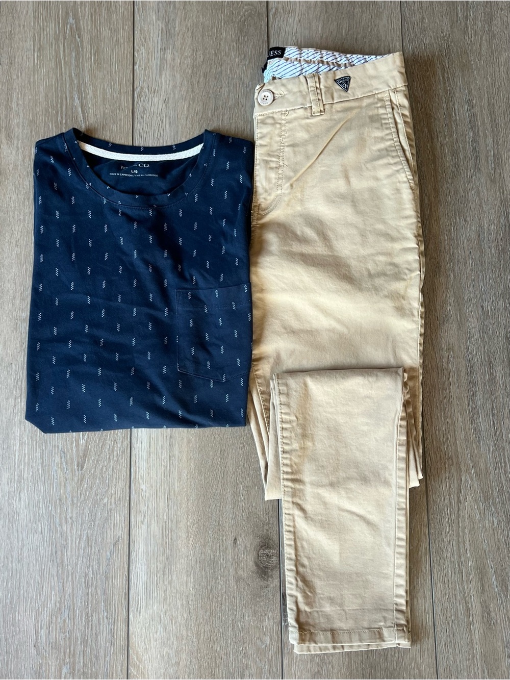 Guess Men's Tan Slim Chino Pants with RW&CO large T-shirt